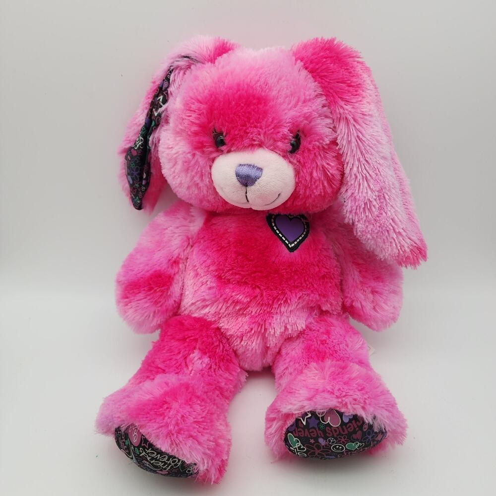 Build A Bear Peace Love Bunny Rabbit Plush Stuffed Toy 17" Pink Heart Patch BFF